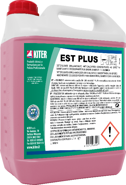 EST PLUS - Detergente concentrato multifunzionale per la manutenzione quotidiana di pavimenti, rubinetterie e sanitari in sale da bagno e toilettes