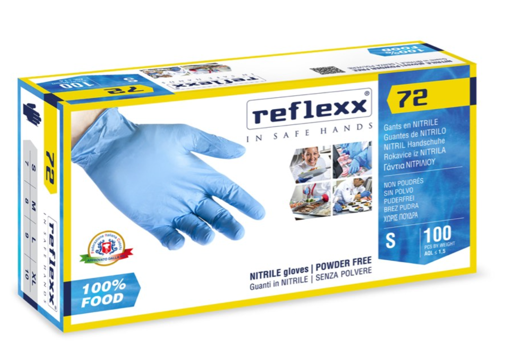 Guanti In Nitrile Senza Polvere Reflexx 72 Food Line – gr. 3,9 (M)