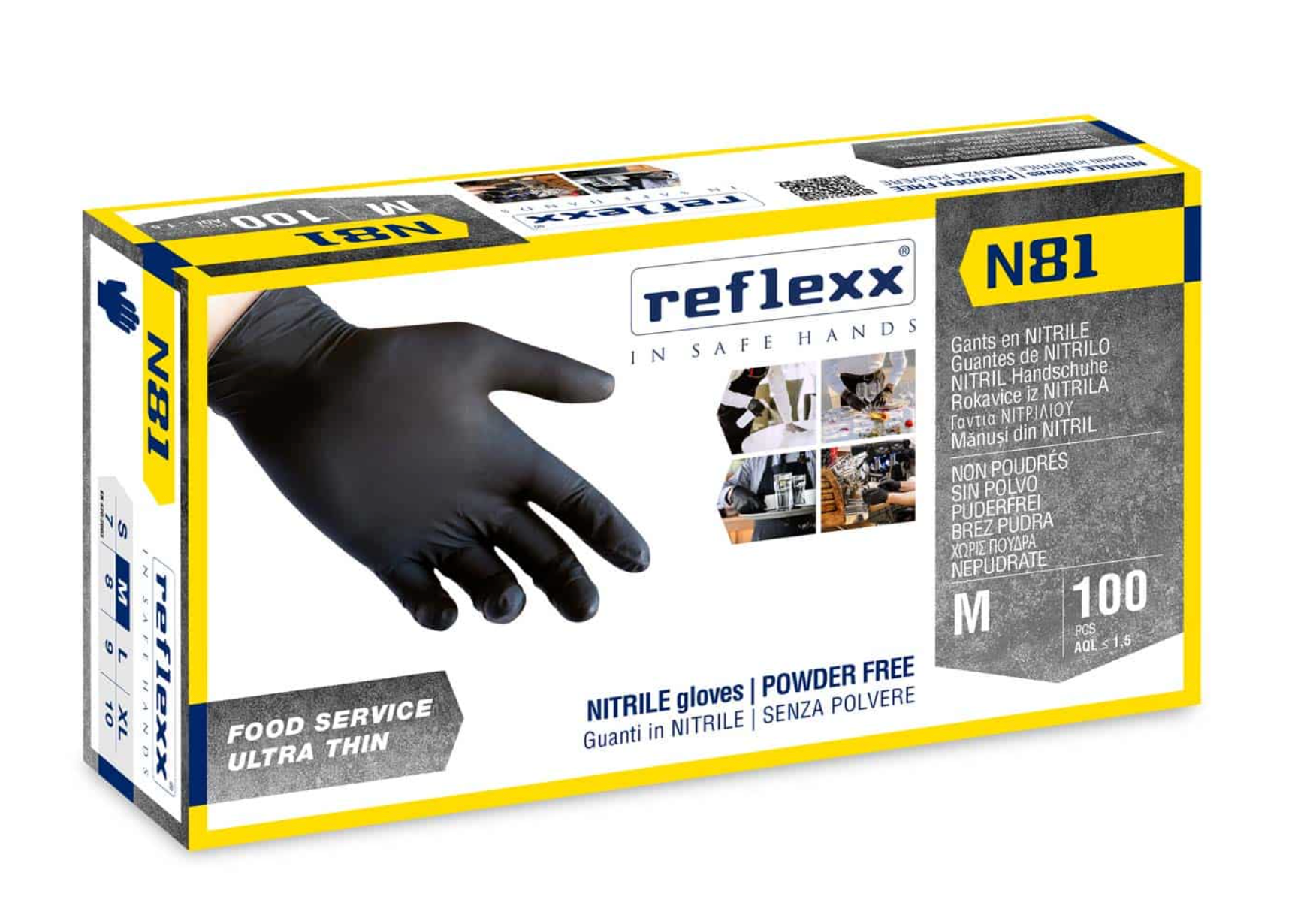 Guanti In Nitrile Neri Senza Polvere Reflexx N81 – gr. 3,2