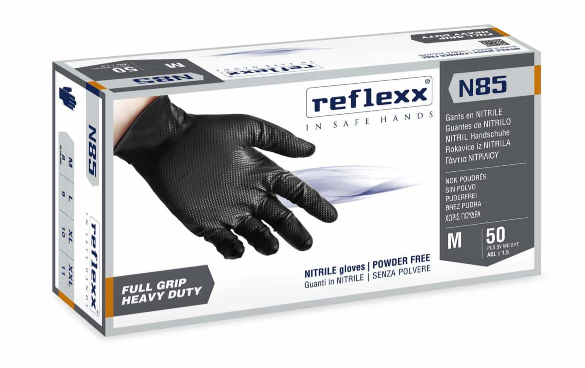 Guanti In Nitrile Senza Polvere Full Grip N85 Nero – gr. 8,4 Ultra resistente