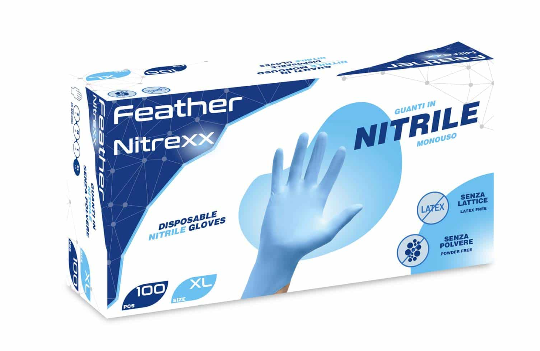 Guanti In Nitrile Senza Polvere Feather Nitrexx – gr. 2,8 (M)