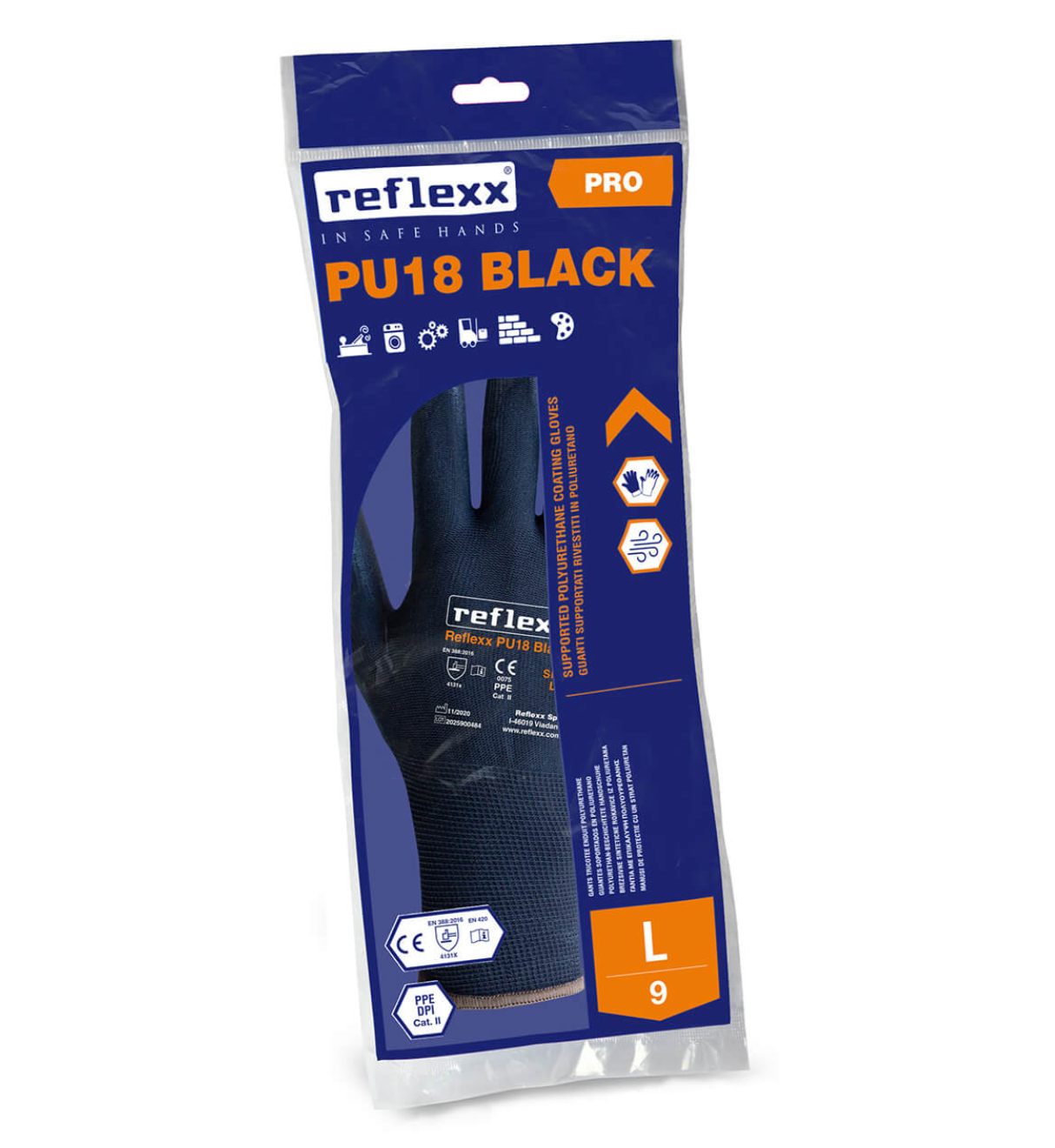 Guanti da lavoro Supportati In Poliuretano Reflexx PU18 Black