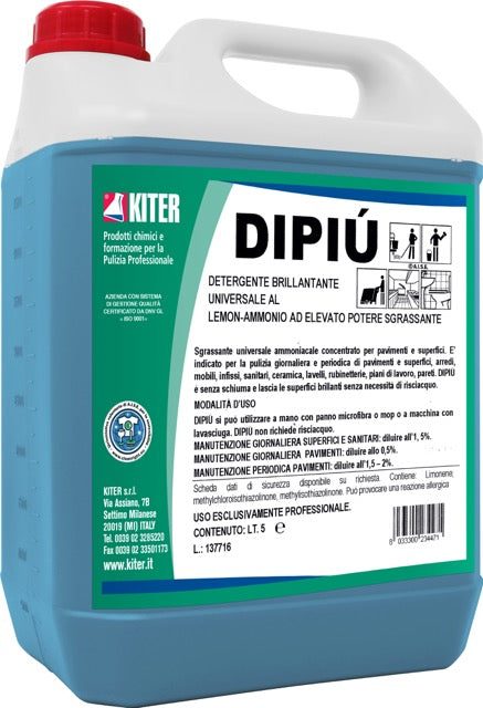DIPIU' - Detergente brillantante universale al lemon-ammonio ad elevato potere sgrassante