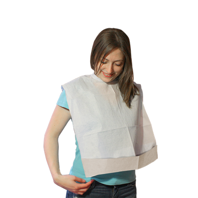 BAVAGLIO GERIATRICO Monouso Impermeabile e Assorbente Con Tasca Di Raccolta in pura cellulosa E Film di Polietilene