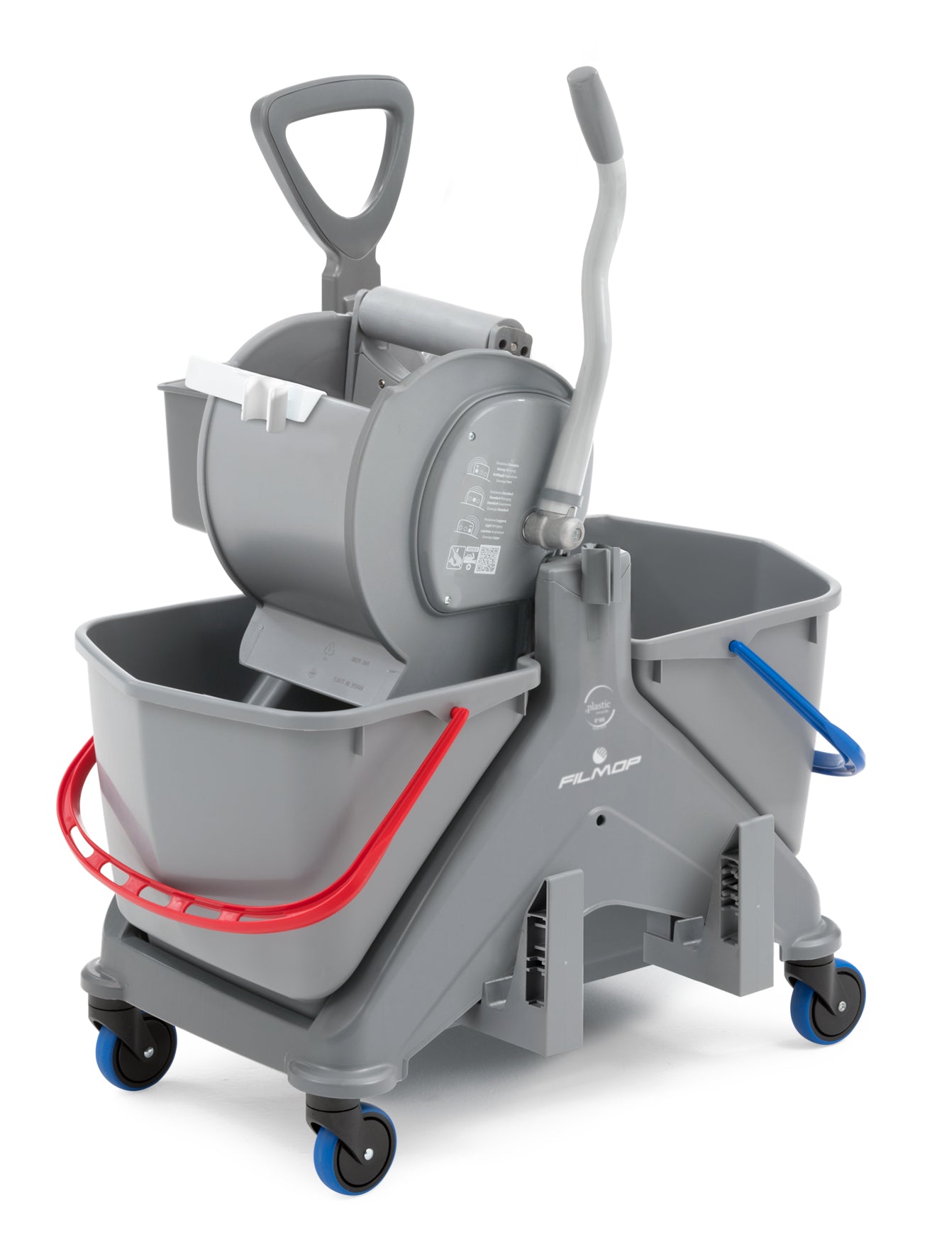 ONEFRED - carrello in plastica con maniglia plastica, cassetta e reggiscopa con strizzatore rullo 14000A